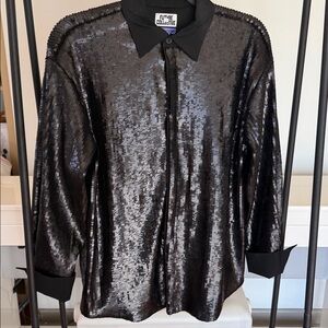 FUTURE COLLECTIVE Kahlana Barfield Brown Long Sleeve Sequin Button-Down Shirt Sm